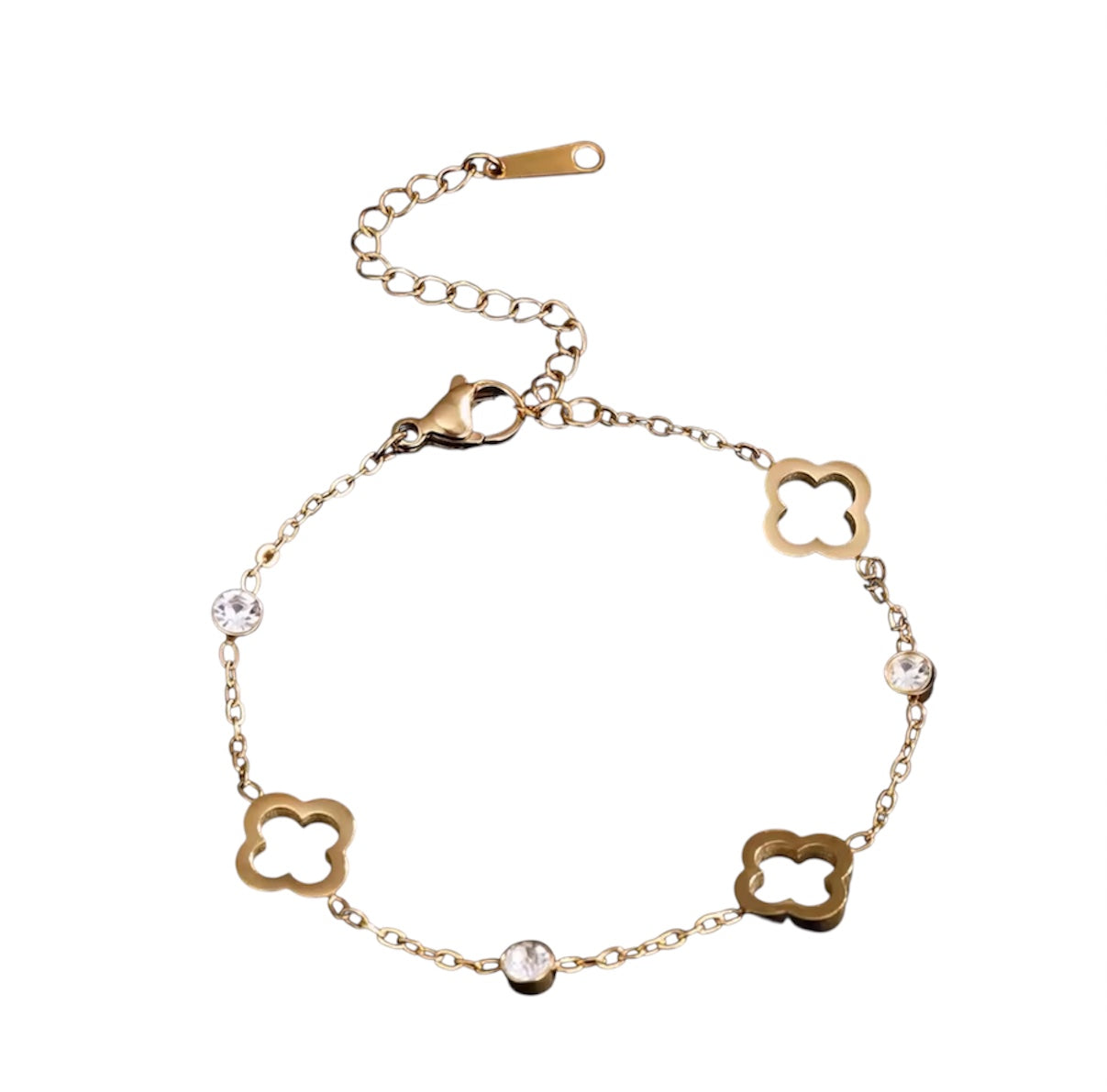 Felicity - Open Clover Bracelet - Stainless Steel and Cubic Zirconia