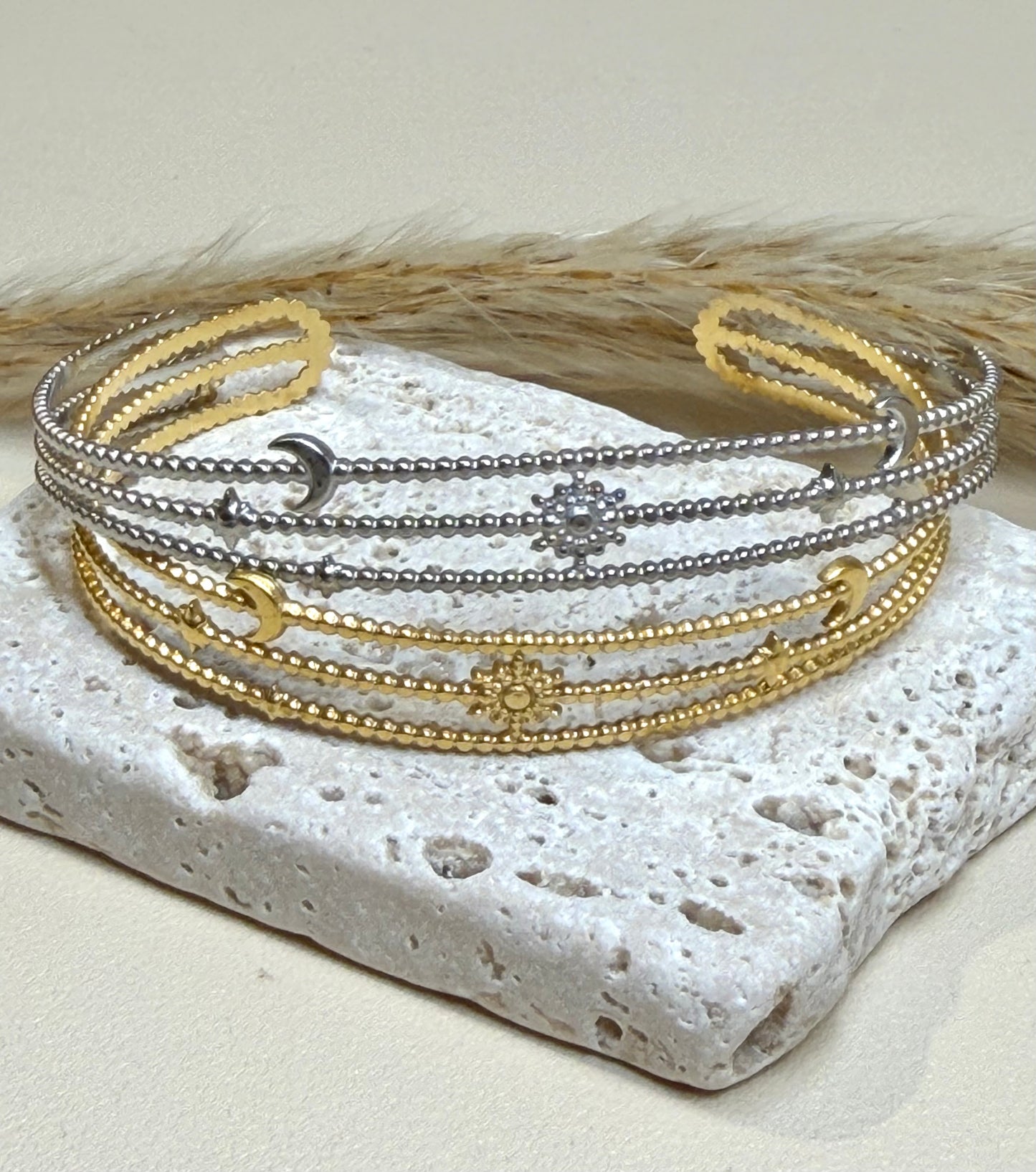 Celestial Open Bangle - Stainless Steel