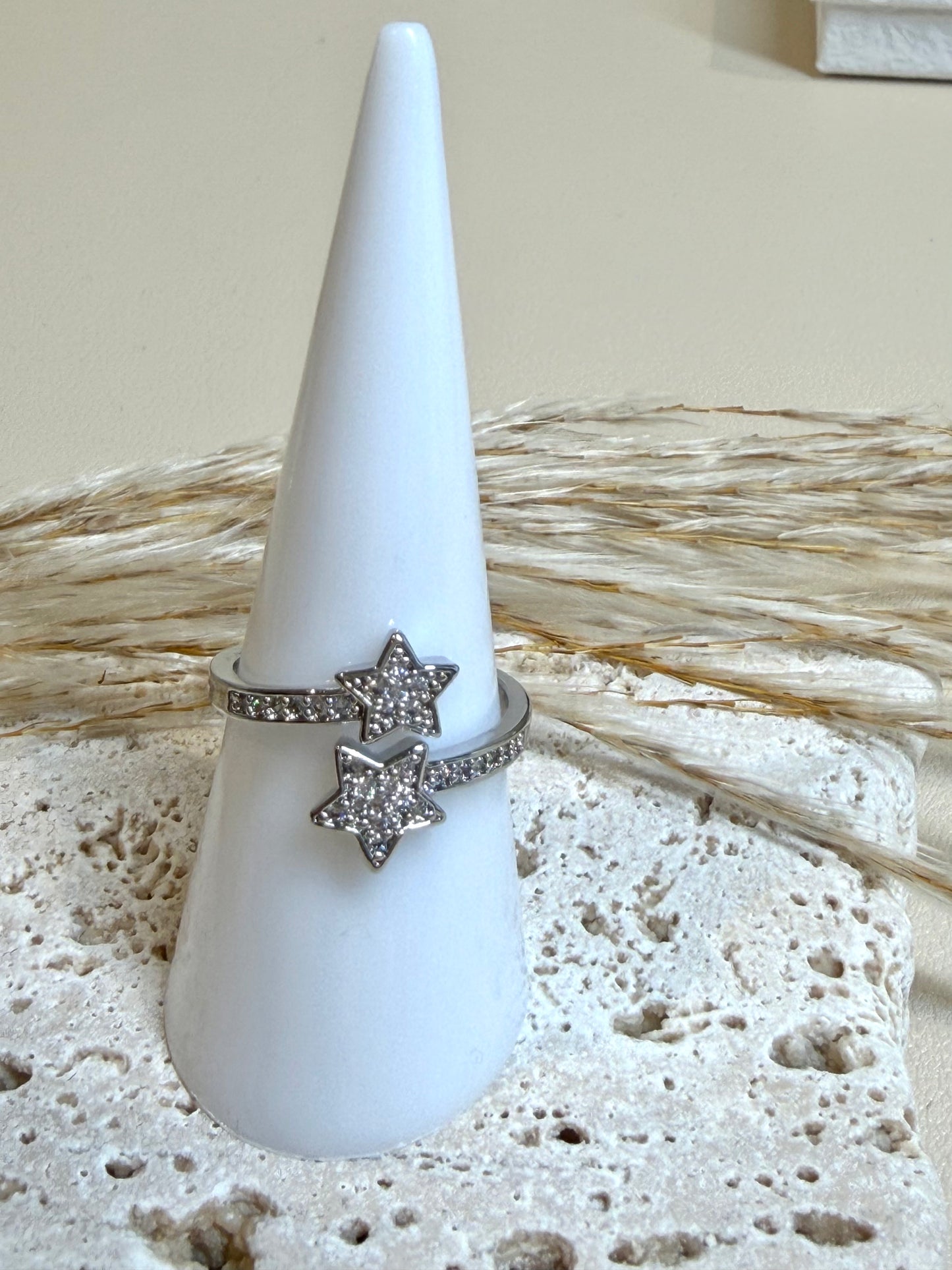 Stainless Steel & Cubic Zirconia Star Adjustable Ring