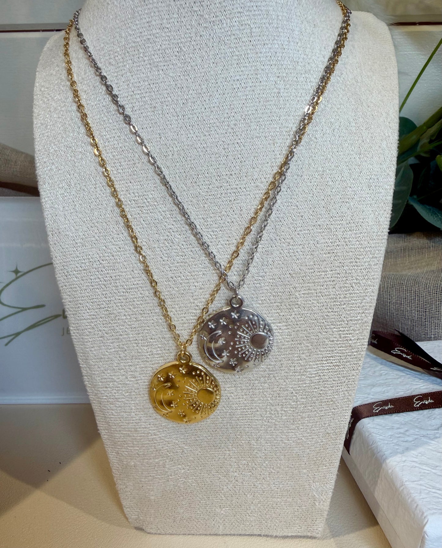 Celestial Sun & Moon Necklace - Stainless Steel