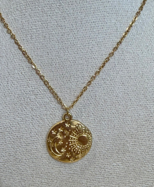 Celestial Sun & Moon Necklace - Stainless Steel
