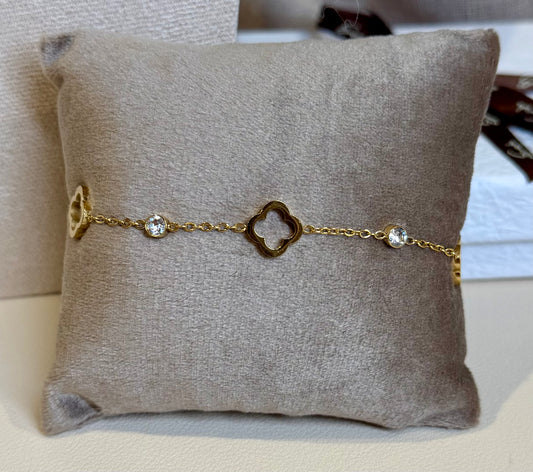 Felicity - Open Clover Bracelet - Stainless Steel and Cubic Zirconia