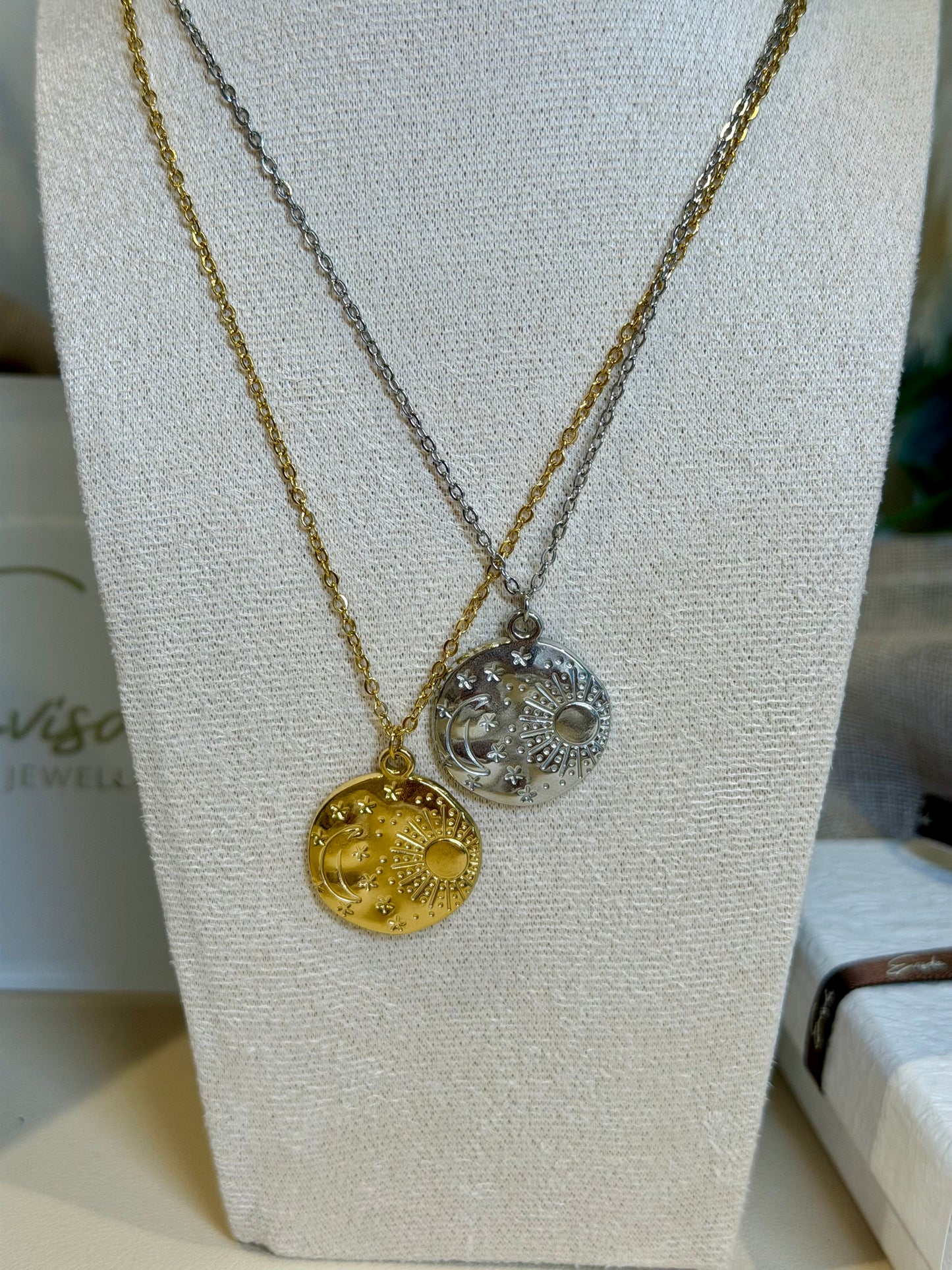 Celestial Sun & Moon Necklace - Stainless Steel