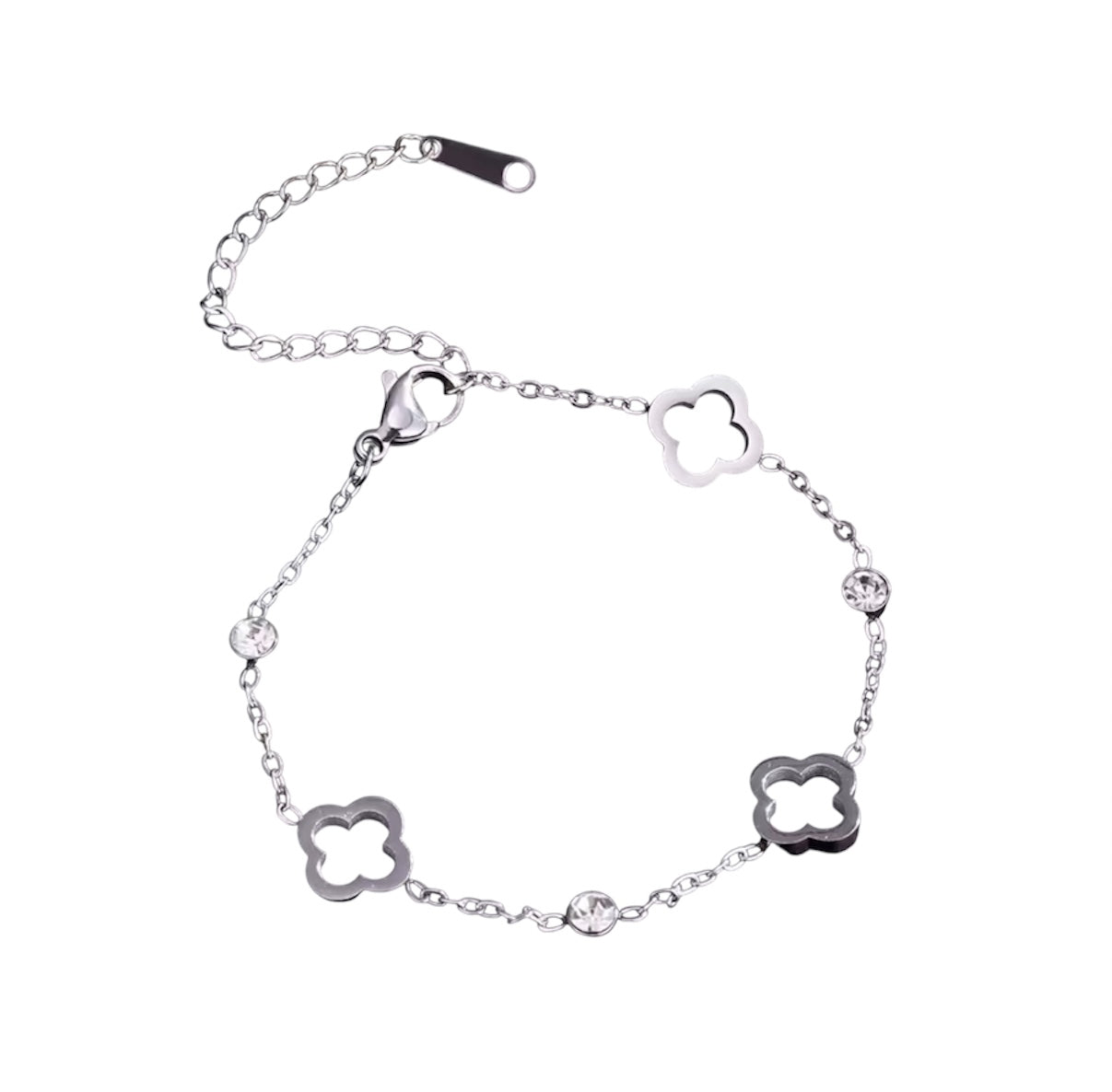 Felicity - Open Clover Bracelet - Stainless Steel and Cubic Zirconia