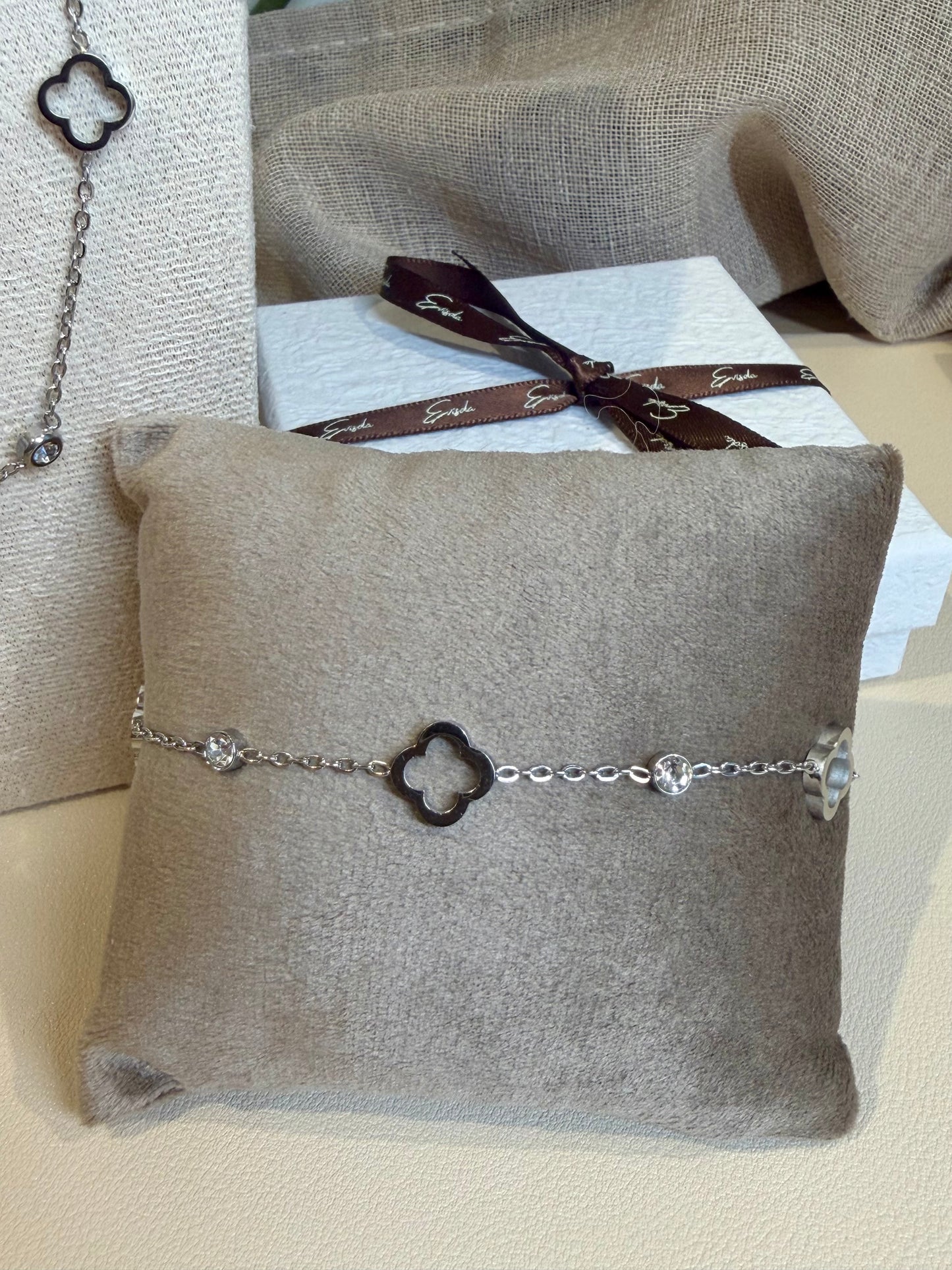 Felicity - Open Clover Bracelet - Stainless Steel and Cubic Zirconia