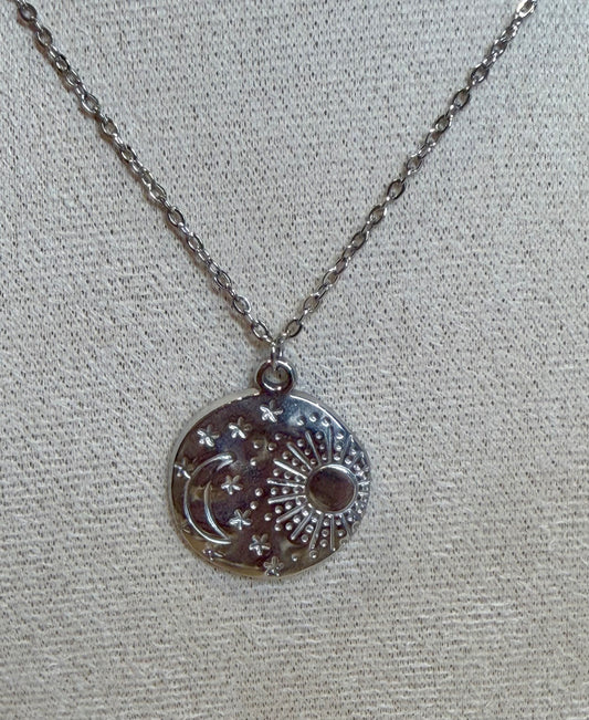 Celestial Sun & Moon Necklace - Stainless Steel