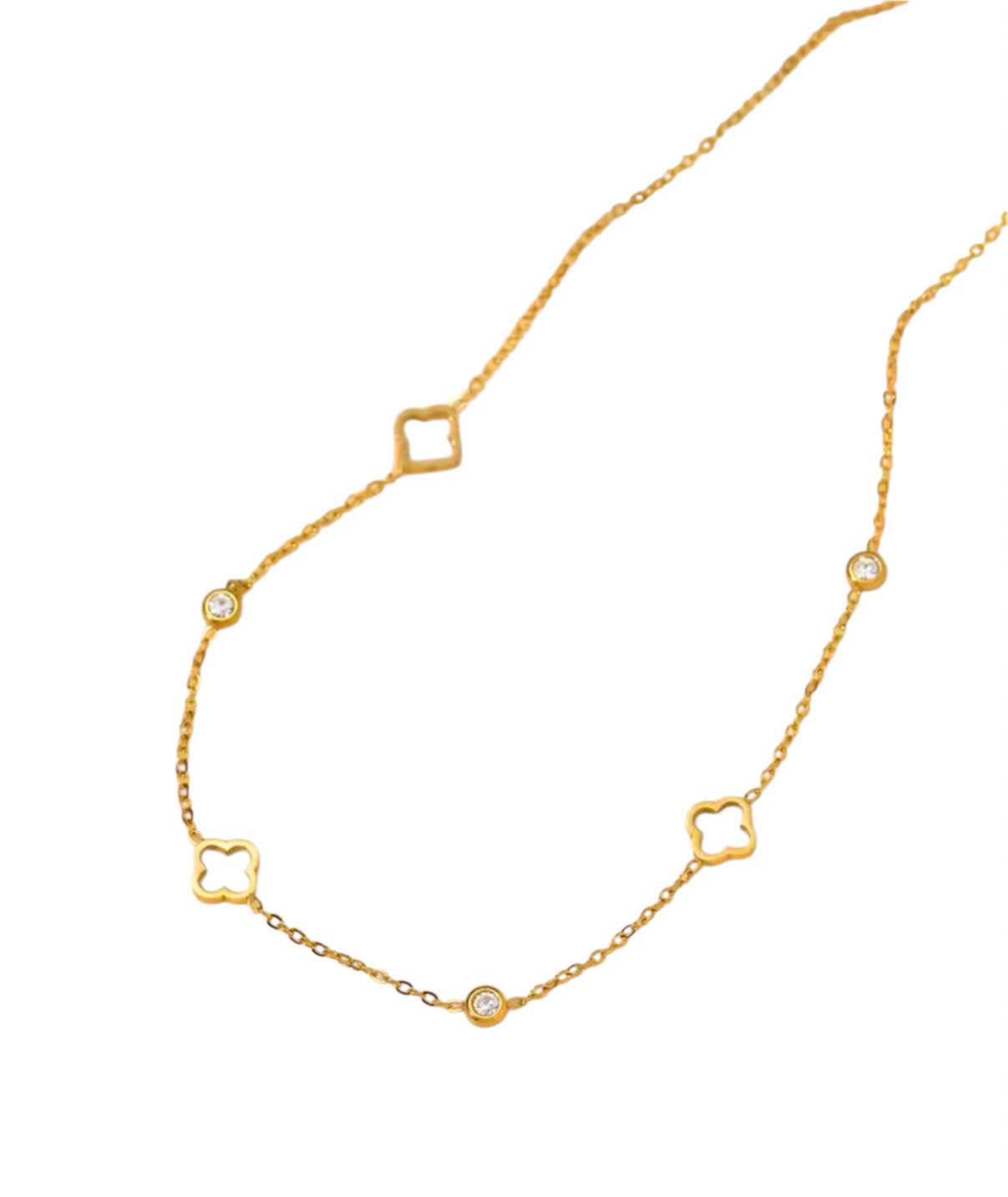 Felicity - Open Clover and Cubic Zirconia Necklace -Stainless Steel