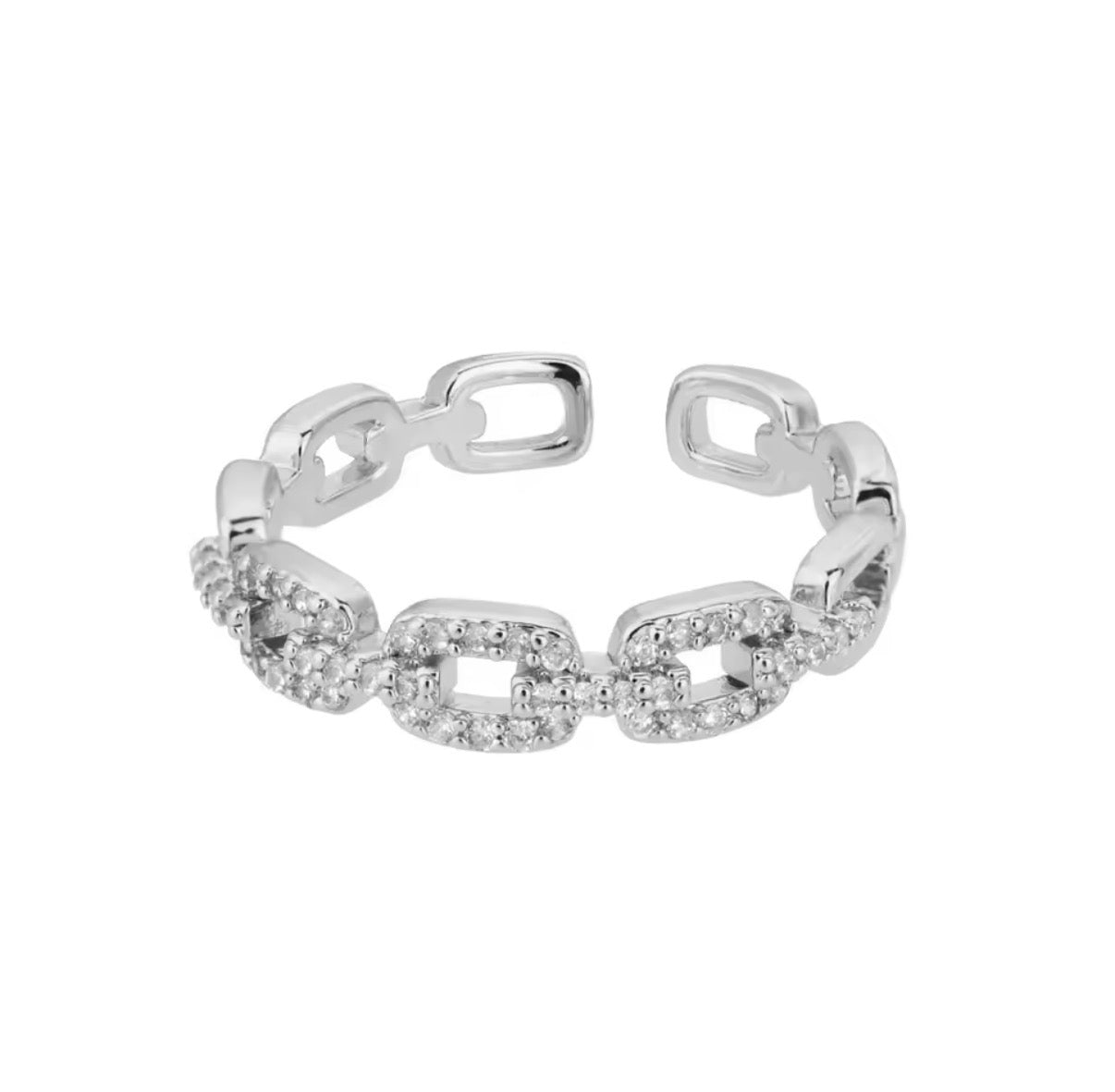 Adjustable Chain Link Ring with Cubic Zirconia .