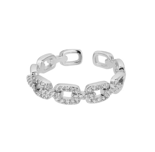 Adjustable Chain Link Ring with Cubic Zirconia .