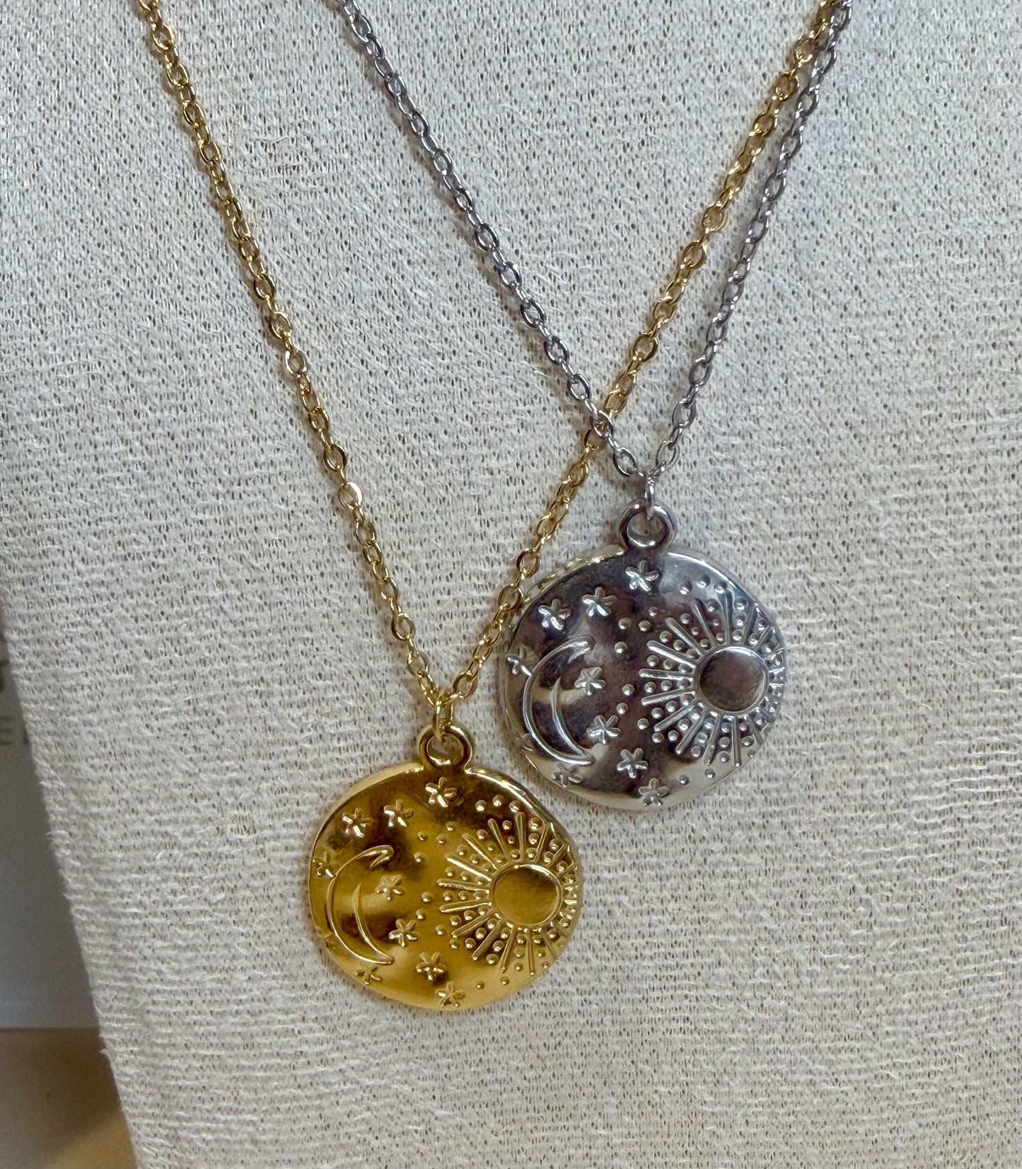 Celestial Sun & Moon Necklace - Stainless Steel