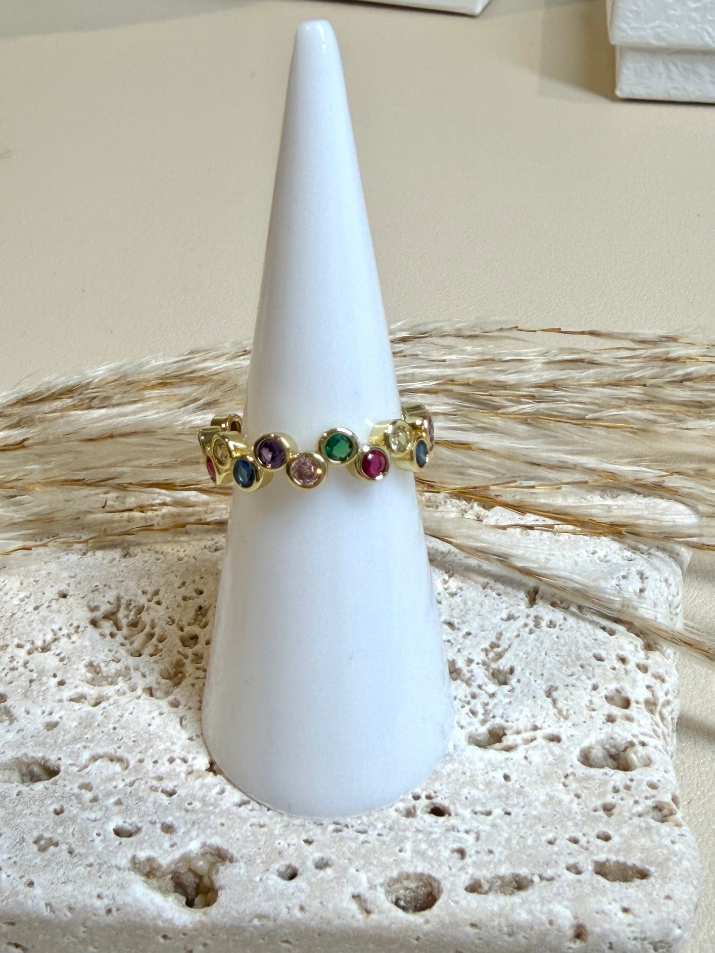 Stainless Steel Coloured Cubic Zirconia Adjustable Ring