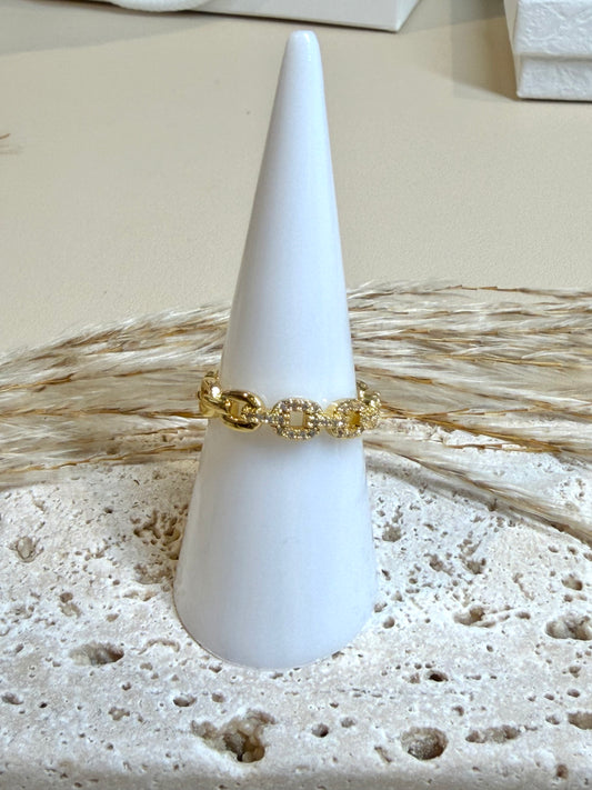 Stainless Steel Adjustable Chain Ring with Cubic Zirconia .