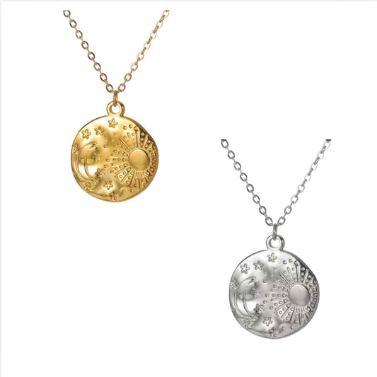 Celestial Sun & Moon Disc Necklace