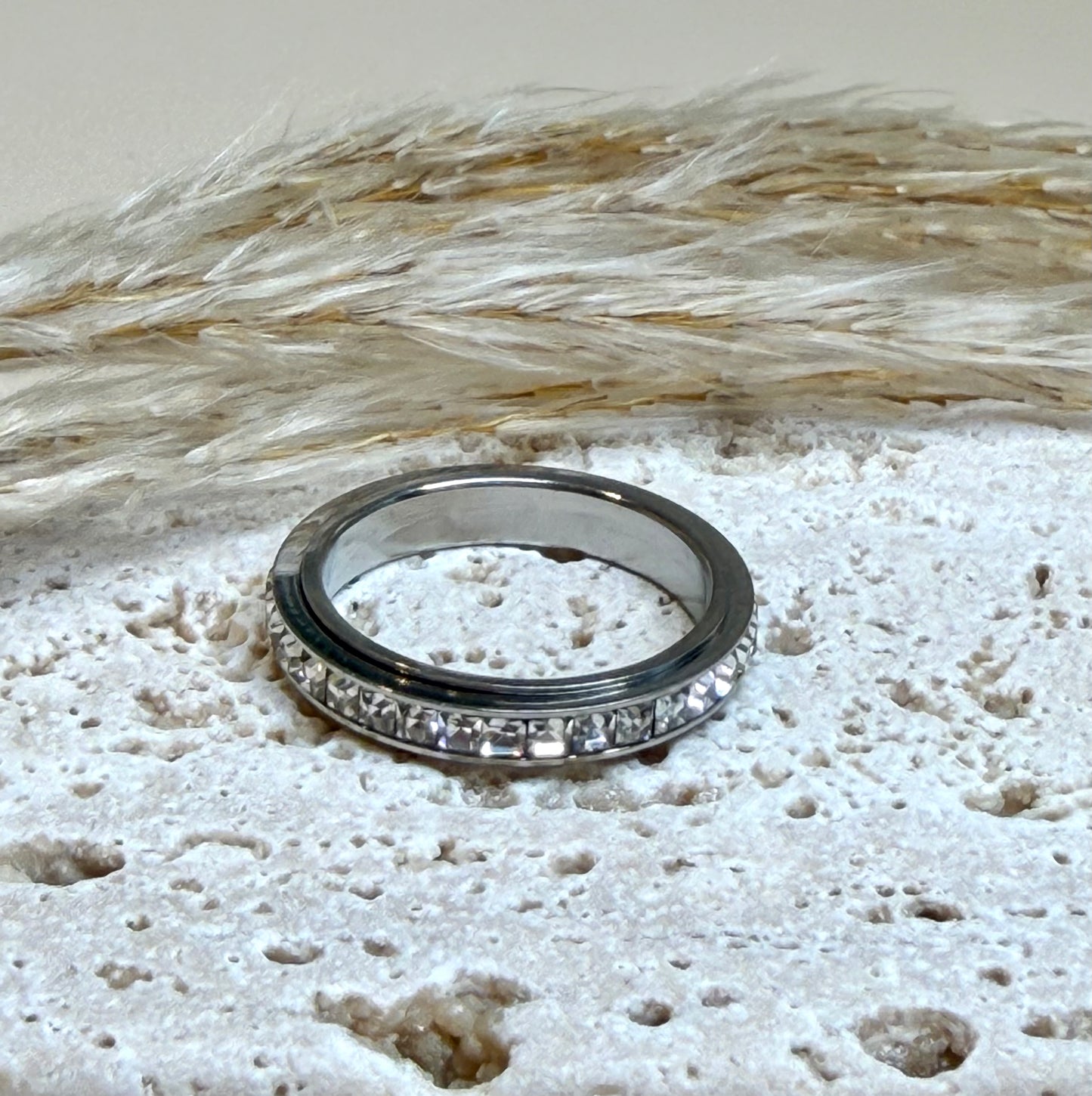 Spinning Stainless Steel Ring with Cubic Zirconia