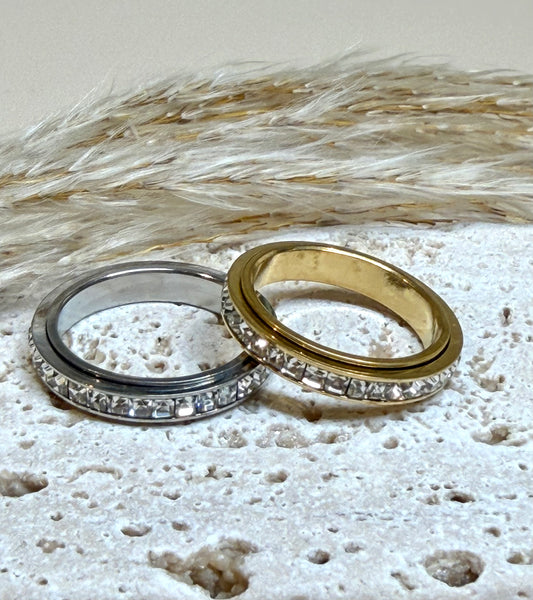 Spinning Stainless Steel Ring with Cubic Zirconia