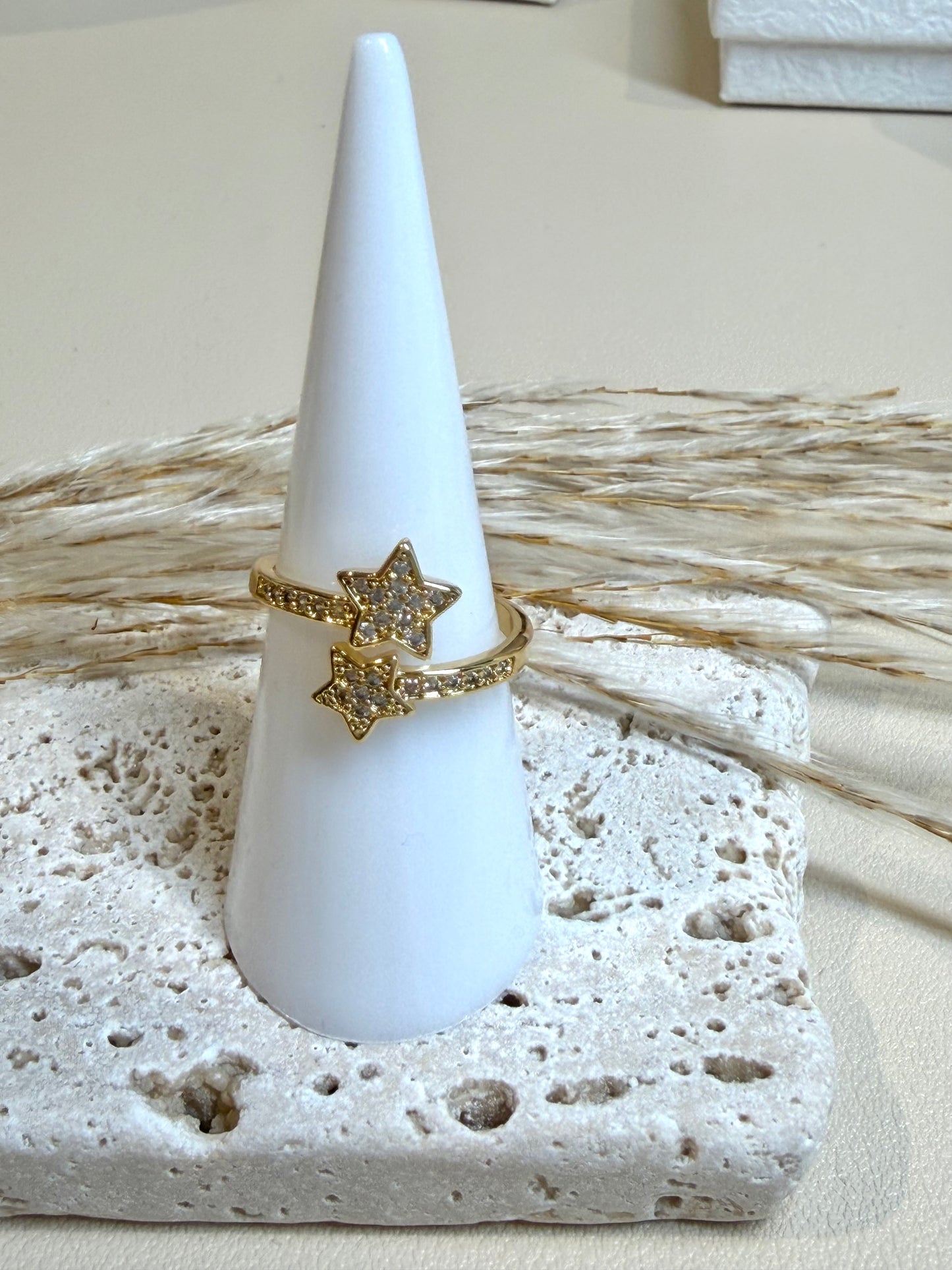 Stainless Steel & Cubic Zirconia  Star Adjustable Ring