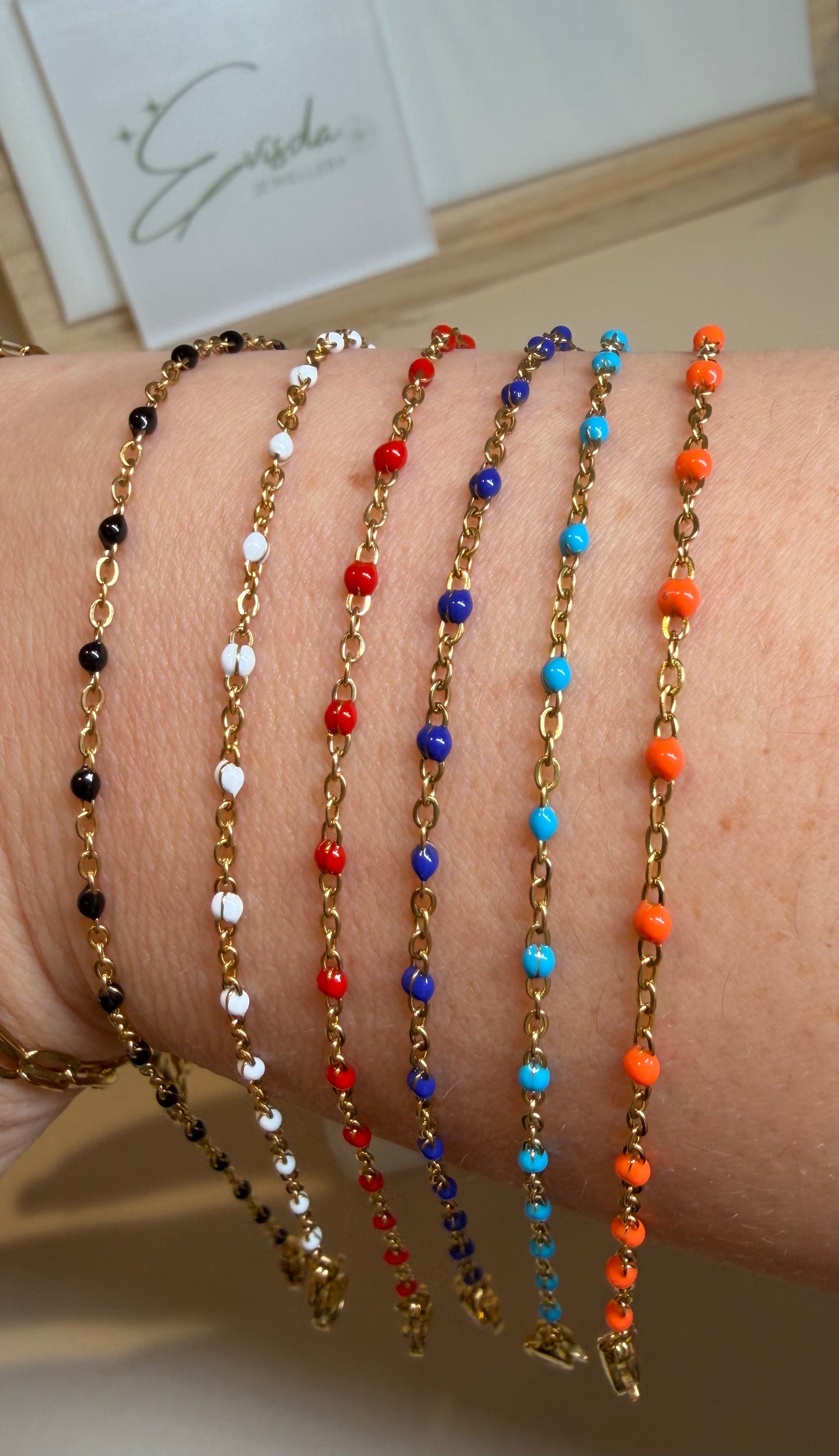 Millie Dainty Stainless Steel Bracelet with Colourful Enamel Beads