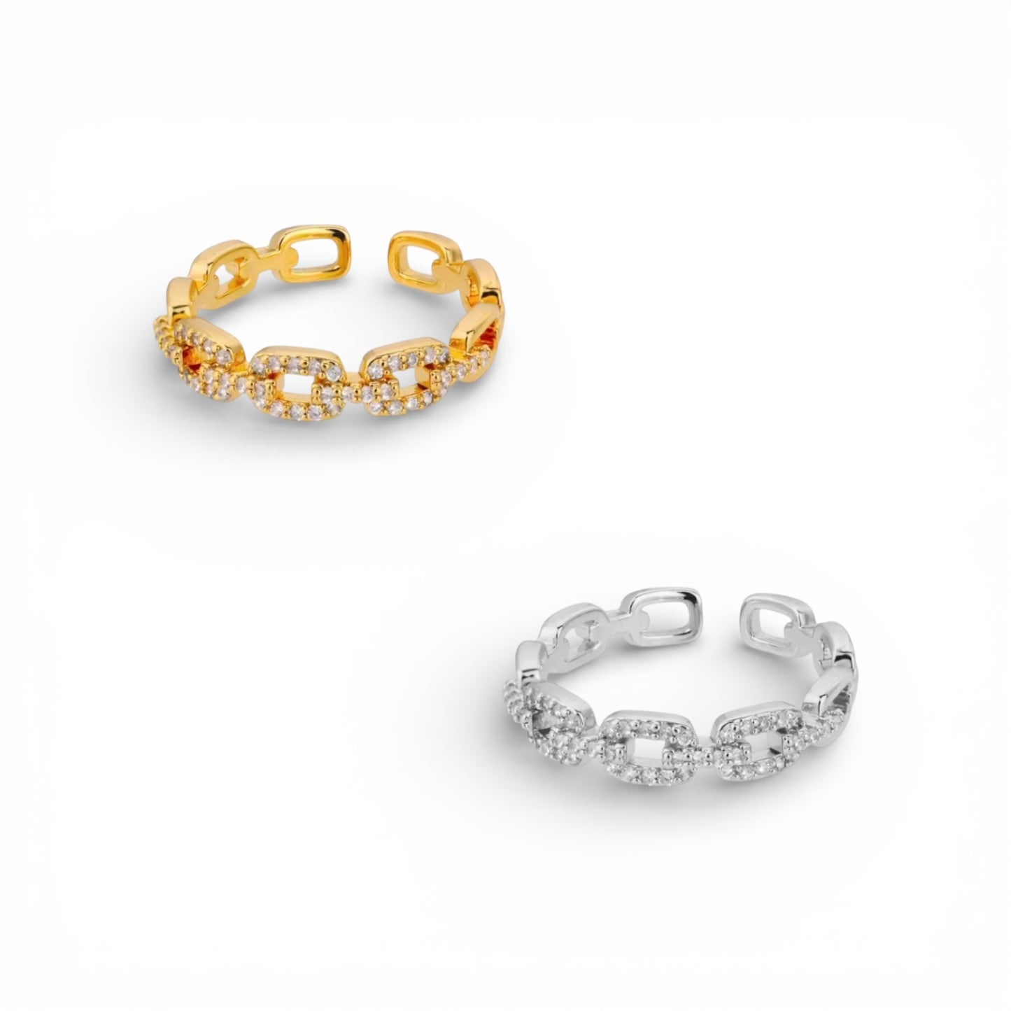 Adjustable Chain Link Ring with Cubic Zirconia .