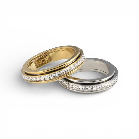 Spinning/Fidget Stainless Steel Ring with Stones